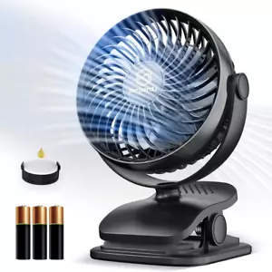 AA Battery Operated Stroller Fan, 5 Inch Clip on Desk Fans with 4 Black - Picture 1 of 9