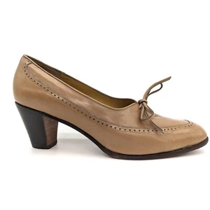 Yoshinoya seltene Vintage hellbraune hautfarbene hochhackige Leder-Pumps mit Budapester Damen 6,5 | 23 cm - Bild 1 von 9