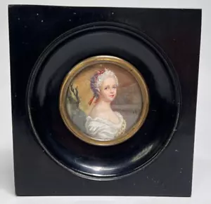 19c.Viktorianisches antikes Miniatur Gemälde Portrait edle Dame gerahmt A.signiert - Bild 1 von 7