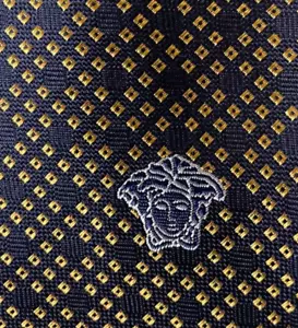 Blue Gold Geometric VERSACE Medusa Logo Silk Tie Italy - Picture 1 of 8