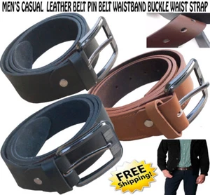 Men Genuine Leather Cow hide Waist Belt Alloy Pin Buckle Waistband Strap - Picture 1 of 29