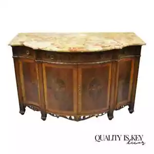 French Renaissance Louis XV Marble Top Marquetry Inlay Sideboard Buffet Commode - Picture 1 of 12