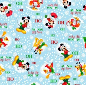 DISNEY CHRISTMAS YULE MICKEY MOUSE MINNIE MOUSE QUILTING FABRIC 100% Cotton - Picture 1 of 1