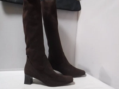 GA2 VTG 90s Y2K AJ Valenci Brown Leather Square Toe Ribbed Tall Sock Boots 9.5 - Image 1 of 4