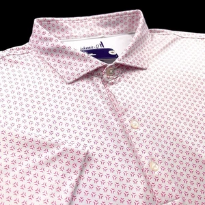 Johnnie O Performance Golf Poloshirt geometrischer Druck rot weiß Large - Bild 1 von 7