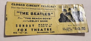 1965 THE BEATLES Concert Ticket Stub Washington Closed Circuit Sacramento Rare - Picture 1 of 3
