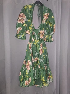 Size 10 Asos Design Green Floral Cut Out Dress - Picture 1 of 5