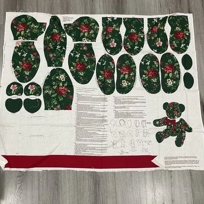 VTG Christmas Rose Bear 19" VIP Screen Print Cranston Printworks Co Fabric Panel - Image 1 of 4