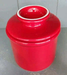 L. Tremain Original Butter Bell Crock Glossy Red White Rim Top French Keeper - Picture 1 of 10
