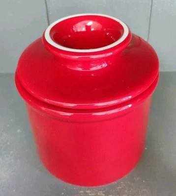 L. Tremain Original Butter Bell Crock Glossy Red White Rim Top French Keeper - Image 1 of 4