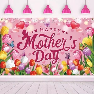 Happy Mothers Day Banner 72 x 44 Inch Large Backdrop for Pink - Picture 1 of 7