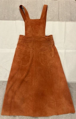 VESTIDO DE DELANTAL MIDI DE GAMUZA FREE PEOPLE Naranja Quemado Talla 0, Bolsillos, Correa Ajustable Foto 1 de 4