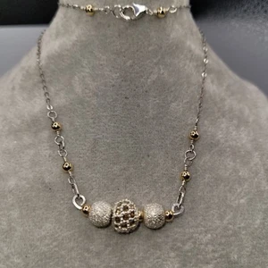 Silver 925 Beaded Necklace,sterling and Goldfilled Beads - Picture 1 of 6