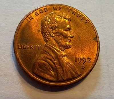 Penny 1992-D, RDA, duplicación en Estados Unidos y E Pluribus Unum Foto 1 de 4