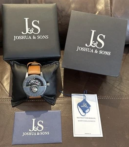Joshua & Sons Compass Watch JX116 BKBR Quartz 3 ATM Water Resistant Leather Band - Picture 1 of 24