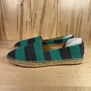 J. Crew Espadrille Flats Size 7 Navy Green Stripe Canvas Slip-On NIB Preppy - Picture 1 of 9