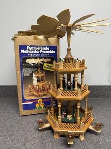 Vintage Erzgebirge Wooden German 18”Windmill Carousel 3-Tier Pyramid Nativity - Picture 1 of 17