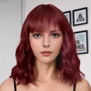 Short Bob Wig with Bangs Wigs for White Women Synthetic Heat Resistant Wavy W... - Picture 1 of 7