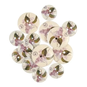S&W Round Craft Buttons 15 x Assorted Sizes Flower Floral Lilac Stock CFB019 New - Picture 1 of 2