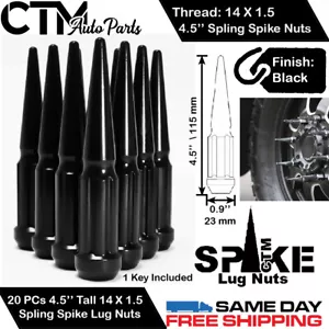 20PC GMC 4.5'' TALL BLACK 14X1.5 WHEEL SPIKE LUG NUTS +KEY FOR GMC MODELS - Picture 1 of 2