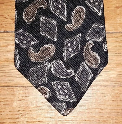 Gravata Bugle Boy Company seda design em forma de paisley preto cinza bronzeado nova na caixa t4697 - Imagem 1 de 4