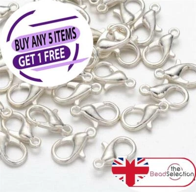 THEBEADSELECTION 50 Hummerverschlüsse 12 mm Trigger versilbert Schmuckherstellung Fundstücke AG13