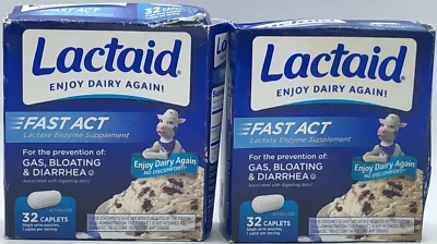 2PK Lactaid Fast Act Lactase Enzyme ~ 32 Caplets Each ~ EXP 10/25 & 5/26 ~SEALED - Image 1 of 2