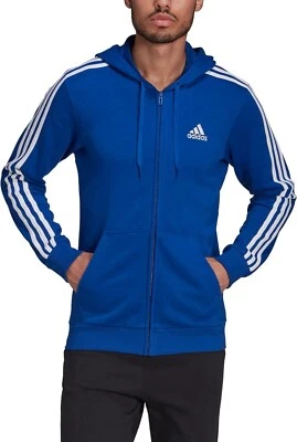 Adidas Essentials French Terry 3-Stripes Full-Zip Hoodie Royal Blue Size XL- NEW - Image 1 of 4
