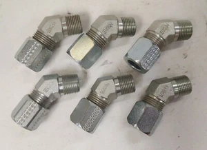 EATON 1/2" FERRULE COMPRESSION TO 3/8" NPT 45° ELBOW 47355-08-06 (LOT OF 6) - Picture 1 of 3