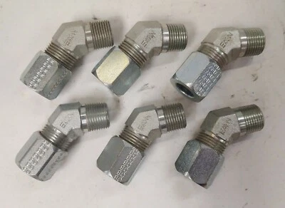 EATON 1/2" FERRULE COMPRESSION TO 3/8" NPT 45° ELBOW 47355-08-06 (LOT OF 6) - Image 1 of 3