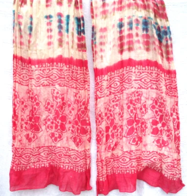 ECHO Sheer Batik Tie Dye Crinkle Gauze Scarf Tiered Pink Blue 70 x 19 Vintage - Image 1 of 4