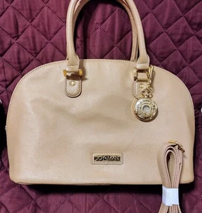 Joy & Iman Tan Pebble Leather X-Large 16" Satchel Handbag Crossbody Purse - Picture 1 of 12