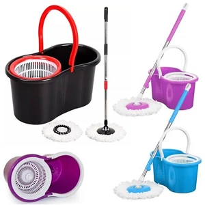 360° Floor Magic Spin Mop Bucket Set Microfiber Rotating Dry Heads with 2 Heads - Picture 1 of 18
