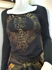 GIANFRANCO FERRE Designer Womens Black/Gold T-shirt Blouse Top XS BN Long sleeve