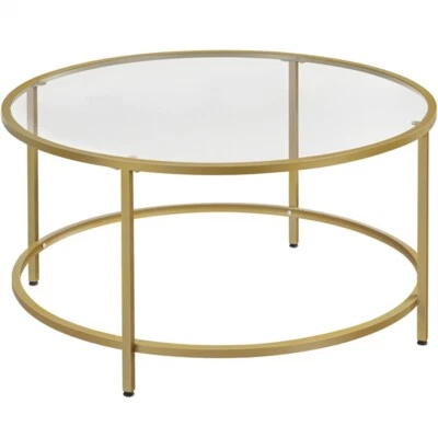 Modern Coffee Table Round End Table w/ Glass Top for Living Room,Apartment,Gold - Image 1 of 4
