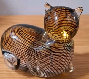 LENOX Handcrafted Adorable Vintage Art Glass Striped Tabby Cat Paperweight - Picture 1 of 10