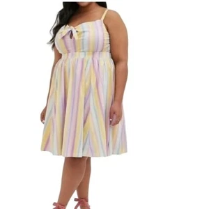 Abito pattinatore TORRID cravatta davanti popeline pastello 0 scollo a cuore estate casual - Foto 1 di 8