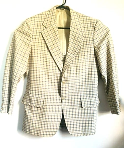 Vintage Men 40 R Read Beige Taupe Grey Check Sport Coat Blazer Retro Grandpa - Picture 1 of 12