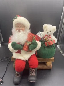 Holiday Creations Animated Christmas Santa On A Park Bench With Bag Of Toys - Picture 1 of 19