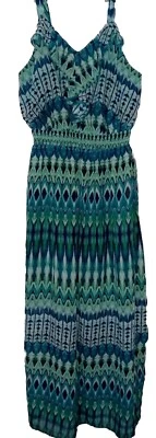 Vestido Desteñido Gloria 1X Sedoso Estampado Chevron Boho Hippie Maxi Solero Talla Grande 16W Foto 1 de 4