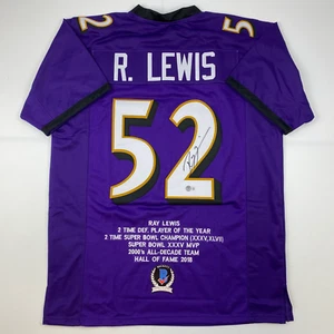 Autographed/Signed Ray Lewis Baltimore Purple Stat Football Jersey Beckett COA - Picture 1 of 4