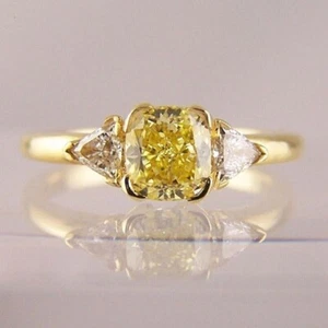 3Ct Cushion Lab Created Citrine Solitaire Engagement Ring 14K Yellow Gold Plated - Picture 1 of 2