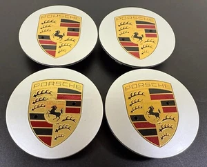 Porsche Colour Crest Alloy Wheel Centre Caps Brilliant Chrome Silver Genuine - Picture 1 of 8