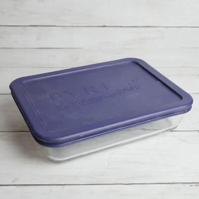 Pyrex 7210 Glass 3 Cup Casserole Dish Clear w/ Blue Lid 7 x 5 x1.5" - Image 1 of 4