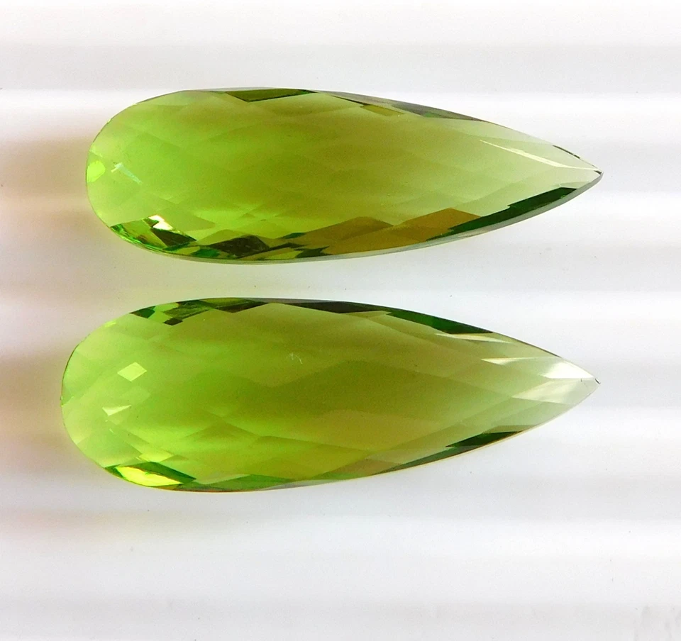 34.50 Cts 2 Pc Lab Created Peridot Pear Briolette Loose Gemstone 12X35 MM C-2178 - Image 1 of 1