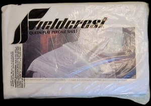 Vintage Fieldcrest Queen Flaches Blatt ohne Eisen weiß mit Blumenrand 90x102 Zoll - Bild 1 von 10