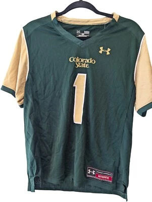Under Armour Boy's Football Jersey #1 Colorado State Short Sleeve Green Size YLG - Image 1 of 4