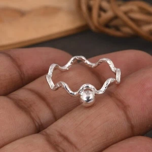 925 Sterling Silver Wavy Eternity Wave Unisex Ring New With Silver Ball Band - Picture 1 of 14