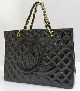 Echte CHANEL Schultertasche schwarz gesteppt Lackleder Kette #51691 - Bild 1 von 11