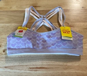NEW~Hanes Girls 3pk Seamless Cross Strappy Back Bra Size L Purple Hearts & Pink - Picture 1 of 8